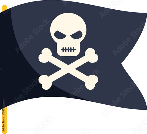 Pirate jolly roger flag flying, skull and crossbones warning symbol