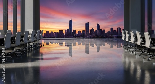 Wallpaper Mural Modern meeting room with cityscape view at sunset Torontodigital.ca