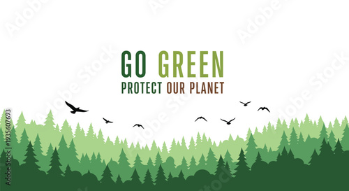 Vector illustration of forest landscape with Go Green text