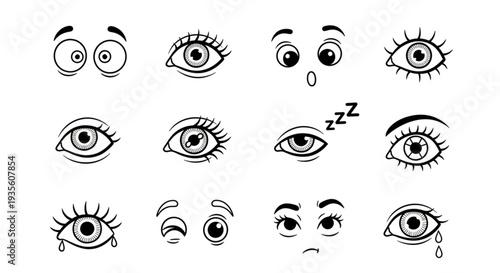 Collection of cartoon eyes showing various emotions and expressions.