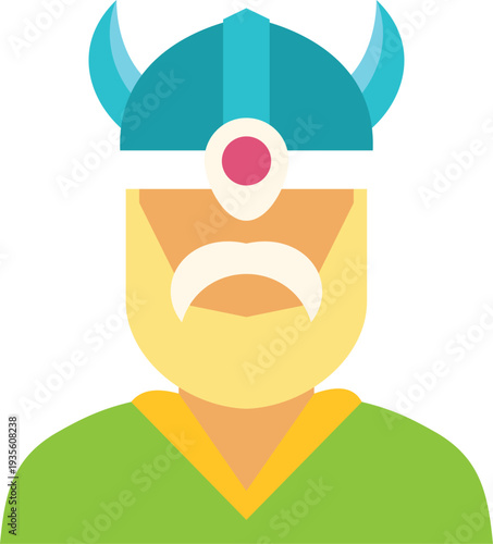 Viking warrior flat design illustration with beard and helmet on white background