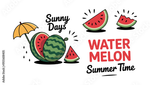A colorful watermelon illustration for summer time with sunny days