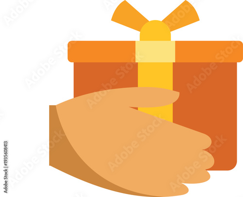 Hand holding and presenting a wrapped gift box with a bow