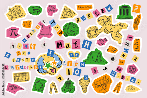 Hand drawn mathematical symbols and school doodles for educational graphic projects