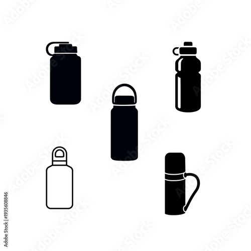 Reusable Water Bottle and Thermos Silhouette Icons Collection