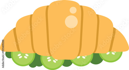 Croissant sandwich filling with fresh cucumber slices and green lettuce icon