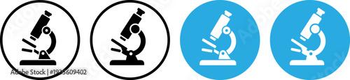 Microscope icons in modern design for science and research projects