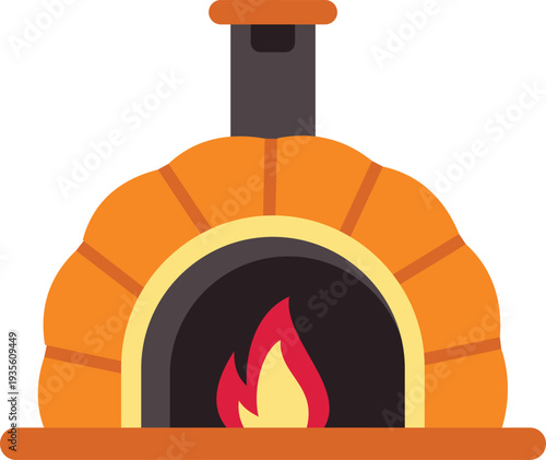 Traditional brick pizza oven with burning flames for preparing delicious meals