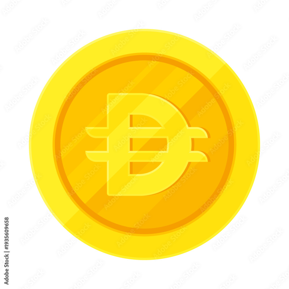 Obraz premium Gold coin with UAE dirham sign (Dh). Economy, finance, investment, profit, money, AED currency concept. Flat vector illustration isolated on white background