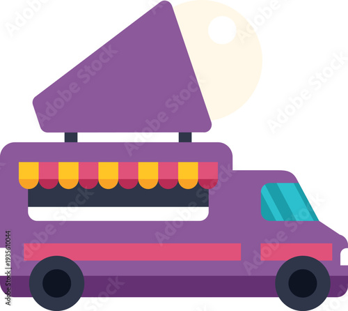 Purple ice cream truck icon with a large ice cream cone on top