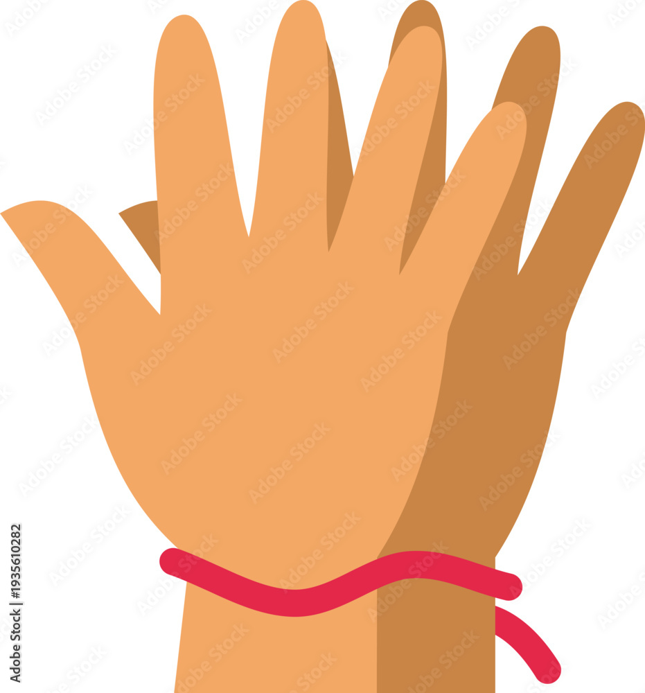 Fototapeta premium Two hands joining together, symbolizing connection and relationship with a red string