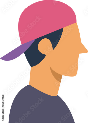 Teenage guy wearing backward baseball cap flat illustration