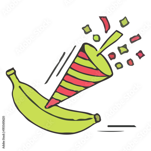 Funny Banana Celebration with Party Popper and Confetti