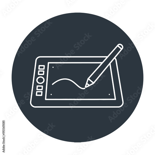 Digital tablet with stylus pen drawing on screen in minimalistic style