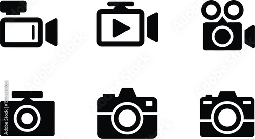 Camera icon set with various photography and video recording devices