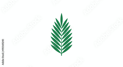 A single green fern leaf on a white background with a minimalist composition.
