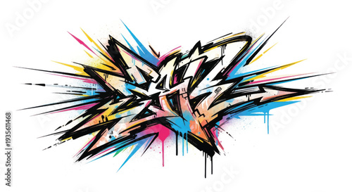 Colorful Abstract Graffiti Explosion With Jagged Energetic Strokes.