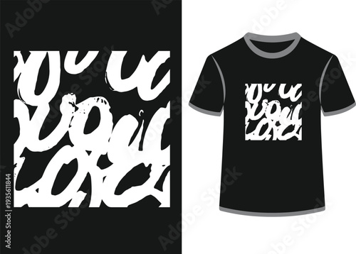 You love you love you love you love modern grunge black and white design vector for t-shirt print