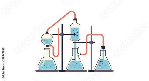 Scientific laboratory apparatus with flasks and tubes for chemical experimentation