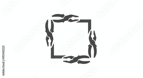 Black square frame formed by intertwined hands on white background with minimalist design
