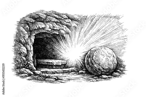 Empty Tomb of Jesus Christ Vintage Engraving Illustration Christian Resurrection and Easter Symbol