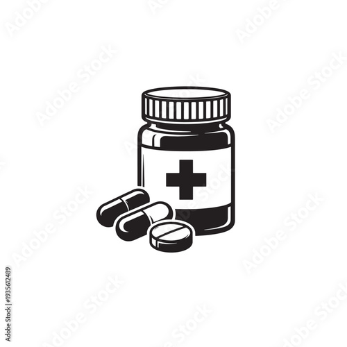 Medical pills bottle vector icon illustration.