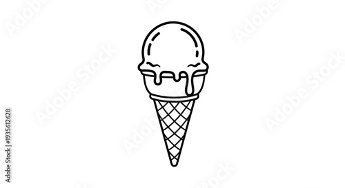 Melting ice cream scoop in a waffle cone line art