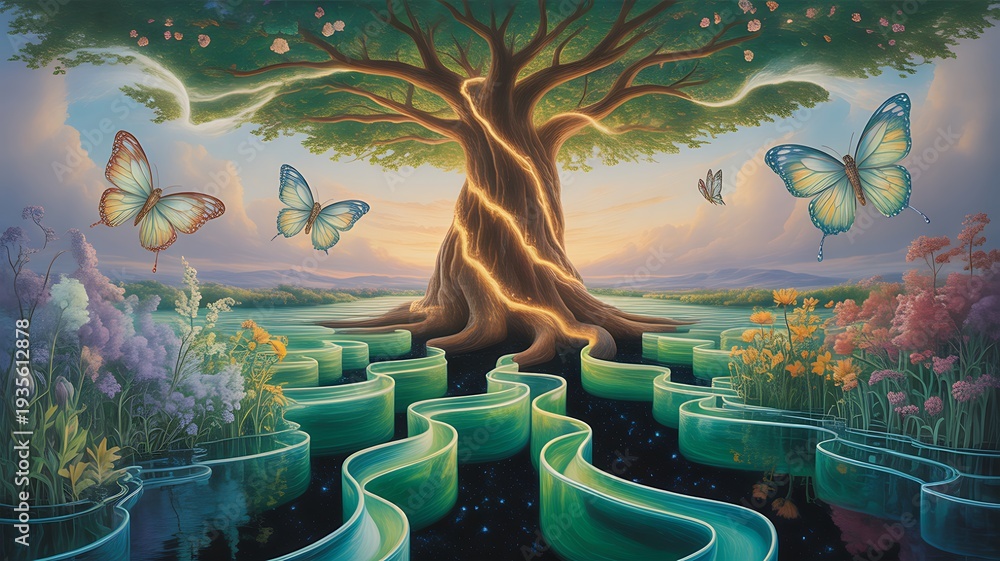 Fototapeta premium fantasy landscape with trees and clouds