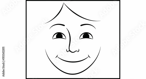 Minimalist black line drawing of happy smiling face