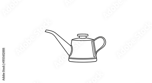 Minimalist black outline drawing of a classic oil can