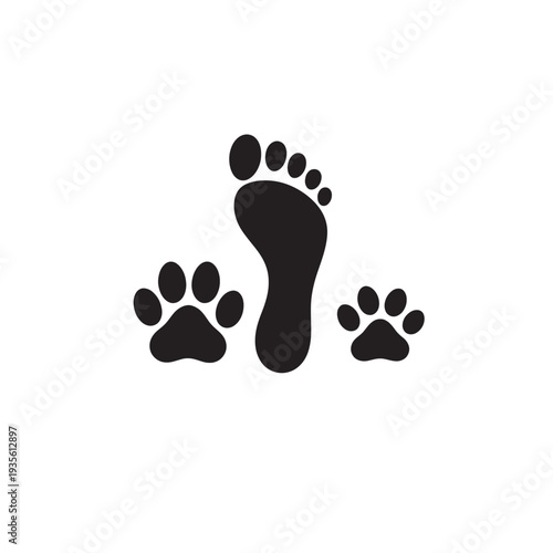 Human foot with dog and cat paw vector logo illustration.