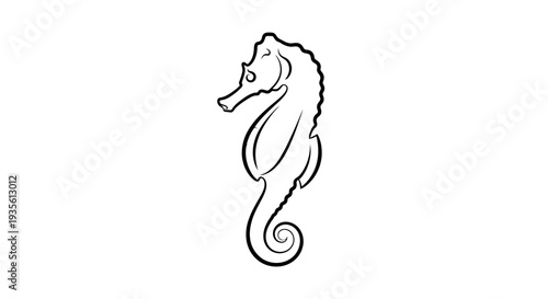 Minimalist black outline seahorse graphic isolated on white background