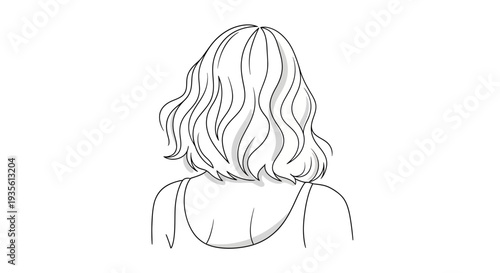Minimalist drawing of woman's back with shoulder length hair