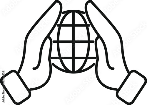 Hands protecting a stylized globe showing global environmental care and responsibility