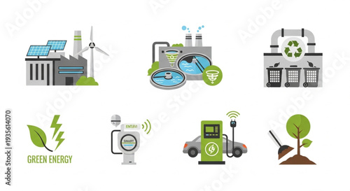 Sustainable Energy and Eco Friendly Icons.