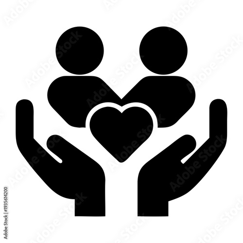 Hands cradling two heads with a heart symbol between them