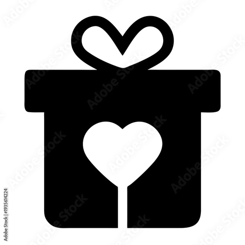 Black and white gift box with a heart symbol and decorative bow ribbon on top