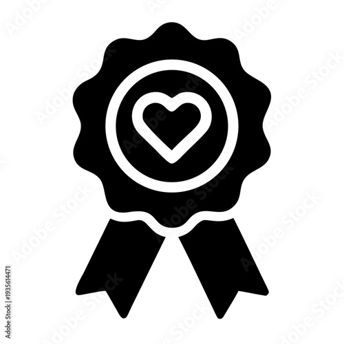 Black and white ribbon badge with a heart symbol in the center