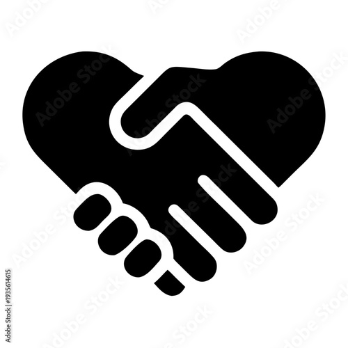 Two hands shaking inside a heart shape symbolizing partnership and unity