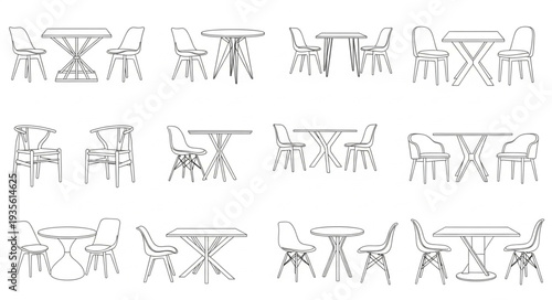 Collection of Outdoor Cafe Tables and Chairs Sketches.