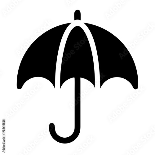 A sleek black and white umbrella standing upright against a plain background