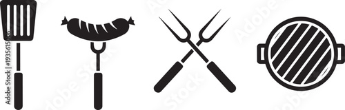 Barbecue Grill Tools Icon Set Spatula Sausage Fork BBQ Grill Vector Collection