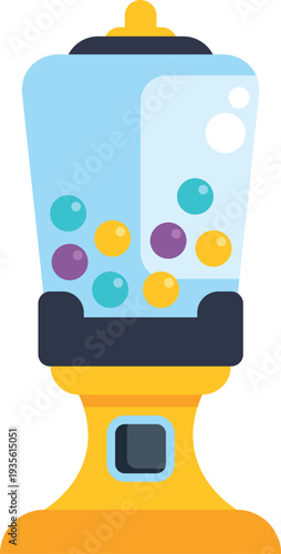 Gumball machine displaying various flavors of sweet treats on a white background