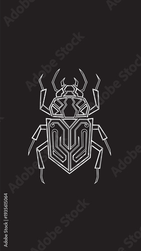 Intricate white scorpion illustration on dark background with detailed claws and tail.