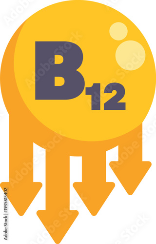 Vitamin b12 symbol dropping down, illustrating low levels and deficiency