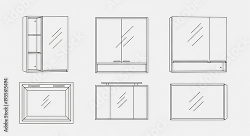 Collection of cabinet designs and furniture sketches.