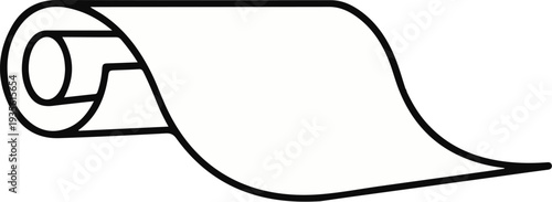 A simple line drawing of a roll of paper unfurling to the right