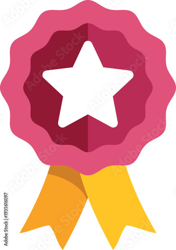 Badge icon with star and ribbons symbolizing success, merit, and best performance