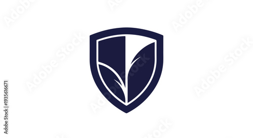 Shield logo with a leaf design on a white background, featuring a dark blue and white color scheme.