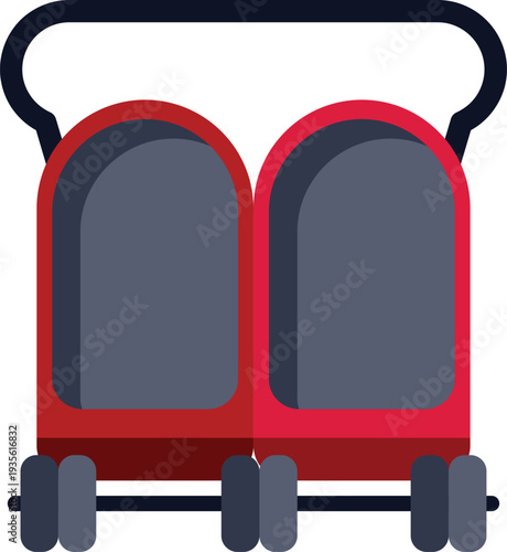 Red double carriage vector graphic for family, care, and parenthood design